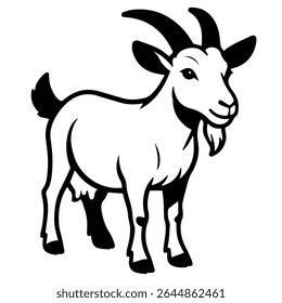 Goat linear illustration cartoon vector. Children coloring pages, icon. Farm in the village domestic animals