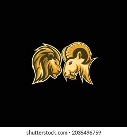 Goat Lion Revenge Fight Abstract Mark Pictorial Emblem Logo Symbol Iconic Creative Modern Minimal Editable In Vector Format