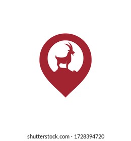 Goat location Logo Template vector design. A beard goat in a map pointer shape.