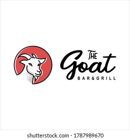 Goat Logo Animal Face Cartoon Vector, Fun Style for Food and Barbecue Bar Design Template Idea