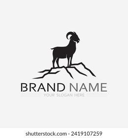 Diseño del icono del logotipo de la cabra y del vector de plantilla animal
