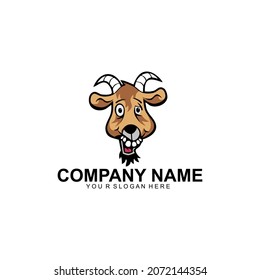 Goat Logo; cartoon character design with surprised and strange goat head