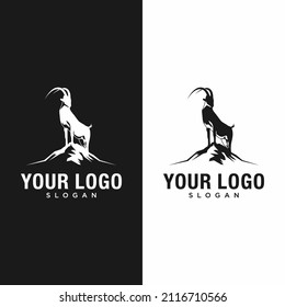 Goat logo design inspiration standing on a rock