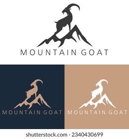 Goat logo design inspiration standing on the mountain