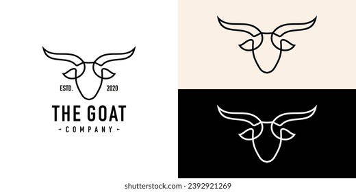 Plantilla de diseño del logotipo de cabra. Ilustración de vectores de símbolo de hipster de la cabra lineal de esquema.