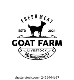 Goat logo design vector goat farm illustration cattle livestock silhouette retro rustic