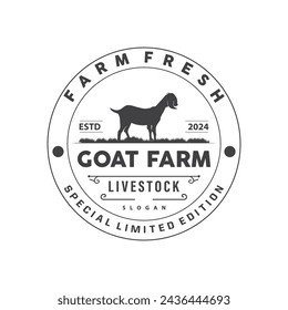 Goat logo design vector goat farm illustration cattle livestock silhouette retro rustic