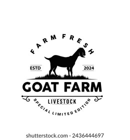 Goat logo design vector goat farm illustration cattle livestock silhouette retro rustic