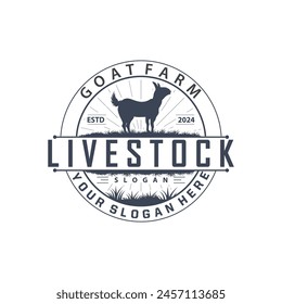 Goat logo design vector goat farm illustration cattle livestock silhouette retro rustic