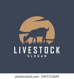 Goat logo design vector goat farm illustration cattle livestock silhouette retro rustic