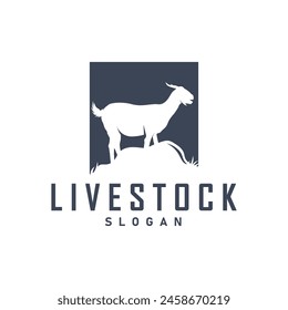 Goat logo design vector goat farm illustration cattle livestock silhouette retro rustic