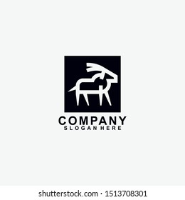 Goat Logo Design Vector Template Isolated In Square Black Colour.