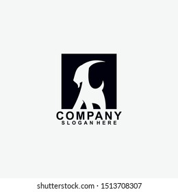 Goat Logo Design Vector Template Isolated In Square Black Colour.