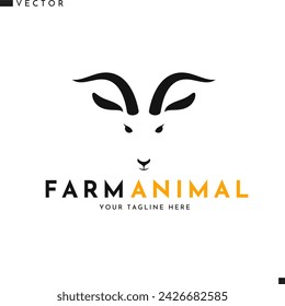 Goat logo. Farm animal sign. Isolated goat head on white background