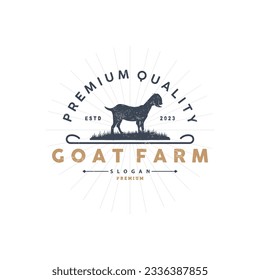 Goat logo, Goat Farm Inspiration Design, Vector Cattle Livestock, Rustic Retro Vintage Silhouette