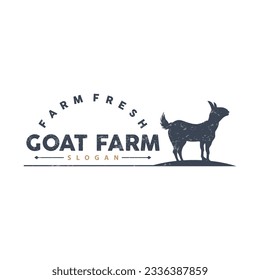 Goat logo, Goat Farm Inspiration Design, Vector Cattle Livestock, Rustic Retro Vintage Silhouette