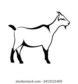 Goat logo icon side view. Hand drawn style. Vector illustration isolated on a white background