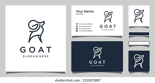 goat logo template whose horns are in the shape of the letter G as the initials of the goat logo and with a business card design