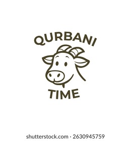 logotipo de cabra com o texto "Tempo Qurbani", perfeito para camisetas com tema Eid al-Adha, mercadorias e a marca do festival islâmico.
