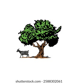 goat logo with tree on separate white background
