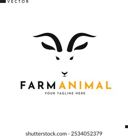 Goat logo vector. farm animal sign. Isolated goat head with horns on white background. Vector illustration EPS