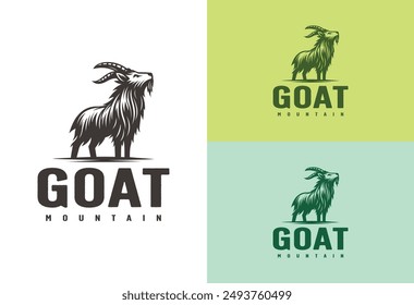 goat logo vector illustration with ink drawing style and vintage style	
