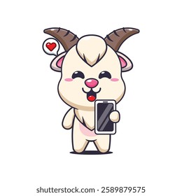 goat mascot cartoon character vector illustration with mobile phone.
Design element for poster, brochure, web, mascot, sticker, logo and icon.