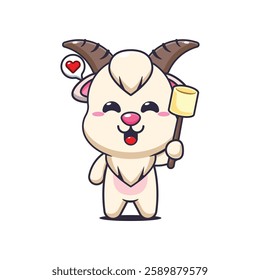 goat mascot cartoon character vector illustration eating marshmallow.
Design element for poster, brochure, web, mascot, sticker, logo and icon.