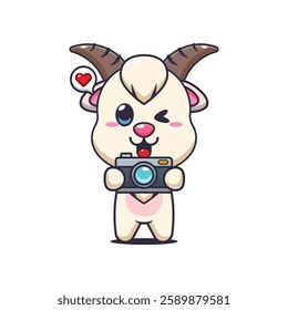 goat mascot cartoon character vector illustration with camera.
Design element for poster, brochure, web, mascot, sticker, logo and icon.