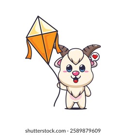 goat mascot cartoon character vector illustration playing kite.
Design element for poster, brochure, web, mascot, sticker, logo and icon.