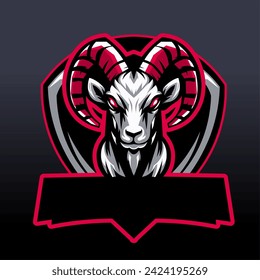 Goat Mascot Gaming Esport Logo Design, hellrote Farbkombination mit einem leeren Namensschild, Vektorgrafik geeignet für ein Gaming-Quadrat-Logo