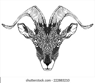 Goat Mascot Head  tattoo. psychedelic