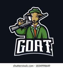 Vector de diseño de logotipo de mascota de cabra con estilo de concepto de ilustración moderno para juegos. Cabra hombro un arma para el equipo de eSport