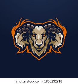 Goat mascot logo design vector with modern illustration concept style for badge, emblem and t-shirt printing. Three goat heads illustration for sport and e-sport team.