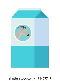 Goat milk in carton paper box isolated on white. Milk product with goat on package. Logo design for dairy milk goods. Healthy beverage. Agriculture farming concept. Vector illustration in flat style