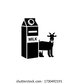 Goat milk icon. A brick of milk and a goat certificate. Black and flat icon.