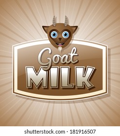 Goat milk label in retro style on brown background with sun burst effect