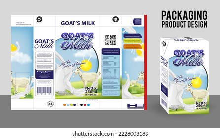 Goat milk product packaging label. food product illustration, design eps 10