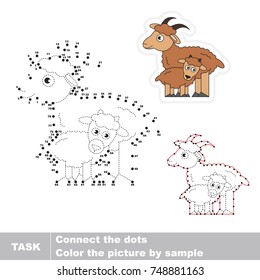 Goat Mom with her Infant. Dot to dot educational game for kids.