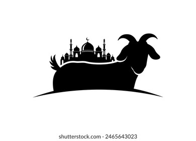 goat and mosque silhouette illustration for eid al-adha celebration design