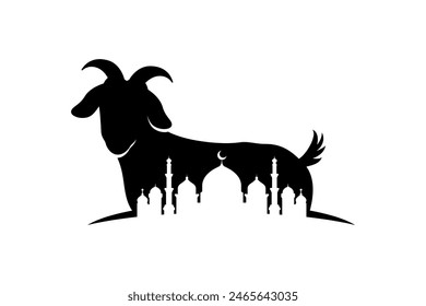 goat and mosque silhouette illustration for eid al-adha celebration design