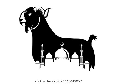 goat and mosque silhouette illustration for eid al-adha celebration design