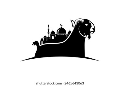 goat and mosque silhouette illustration for eid al-adha celebration design
