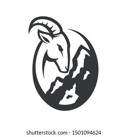 Goat with mountain landscape modern vector logo