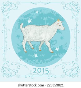 Goat on blue background