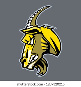 Goat on grey background. Cartoon style.