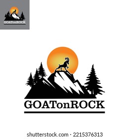 goat on hill logo silhouette of ship stnding at hill vector illustrations