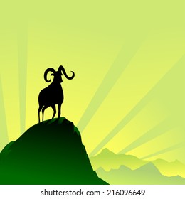 A goat on a hill top