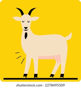 Goat on a isolated on yellow background Vector vector illustration of cute goat cartoon