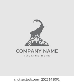 Goat On The Mountain Logo Design. Goat standing proudly on the top of the mountain Logo Design.